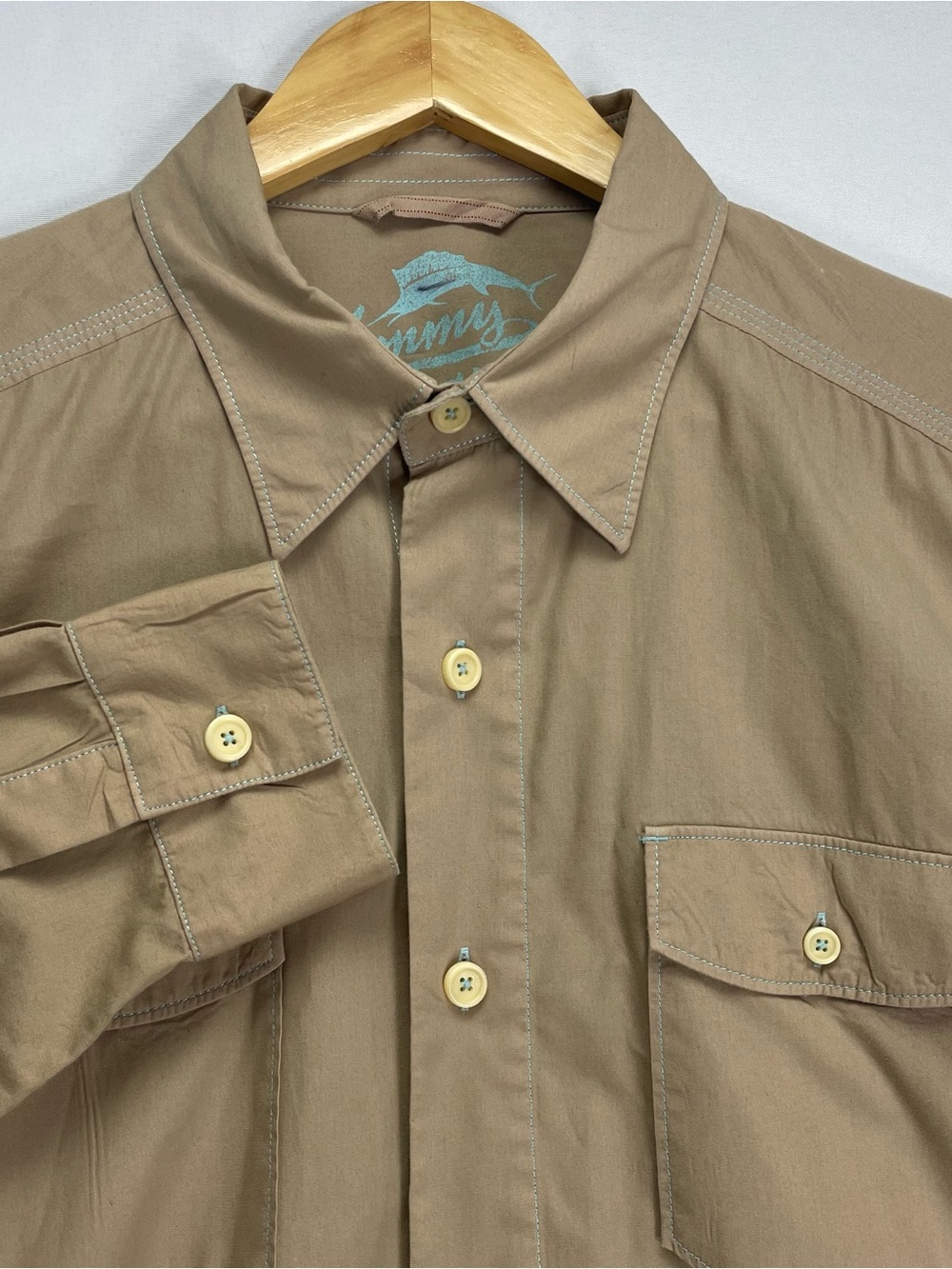 Tommy Bahama Button Down Shirt Mens L Tan Brown Long Sleeve Cotton Casual EXC